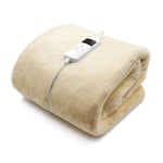 Heated Throw Faux Fur Natural Electric Blanket 160 x 130cm Timer 9 Heat Settings