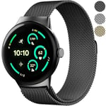 Compatible with Google Pixel Watch 3 Strap, Adjustable Magnetic Mesh Loop Stainless Steel Metal Replacement Wristband for Pixel Watch 3 45mm, Black