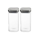 Wintem Lot de 2 bocaux en verre borosilicate 1,65L 10 x 10 x 20,5 cm – Convient pour réfrigérateur, congélateur et pour chauffage direct sur plaques de cuisson – couvercle en acier inoxydable et