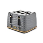 Tower T20061GRY Empire 4-Slice Toaster with Defrost/Reheat, Removable Crumb Trays, 1600W, Grey and Brass