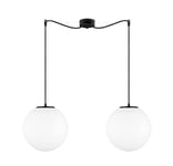 Sotto Luce Tsuki lampe suspension boule à 2 lumières - verre opale mat/noir - câbles textiles noirs de 1,5 m - rosace de plafond noire - 2 x E27 - ø 30 cm
