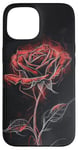 Coque pour iPhone 15 Motif croquis de rose rouge, art floral, fleur unique