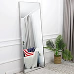 KIAYACI Full Length Floor Mirror with Stand 65"x22" Large Wall Mounted Full Body Mirror Horizontal/Vertical Bedroom Mirror Dressing Mirror Aluminum Alloy Frame Silver