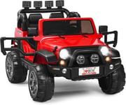 Voiture Tout terrain Électrique 2 Places pour Enfant avec Télécommande Lumières LED Musique 3 Vitesses Réglables Rouge