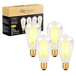 DSLebeen E27 Edison Screw Bulb: ST64 LED Light Bulbs 5.5W 880LM(60W Incandescent Equivalent) Decorative Filament Clear Bulbs CRI 90+ Warm White 2700K Vintage Lighting Non-Dimmable 4 Pack