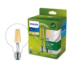 Philips ampoule LED Ultra Efficient Classe A, 60W, format globe, culot E27, blanc chaud 2700K, transparente