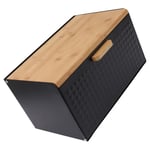 (Black)Bread Storage Bin Large Capacity Quadrate Heavy Duty Vintage Wooden