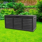 Black 320L Plastic Storage Box Garden Outdoor Shed Utility Cushion Chest Truck