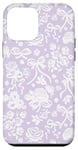 Coque pour iPhone 12 mini Coquette Dentelle Blanche sur Mauve avec Noeuds et Roses Preppy