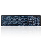 Perixx PERIBOARD-317R Clavier Filaire USB rétroéclairé - Lettres majuscules - LED Lumineuse Tricolore - Touches Rondes élégantes - Disposition QWERTZ Allemande