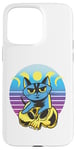 Coque pour iPhone 15 Pro Max Chat bleu crâne jaune croissant de lune pleine lune céleste