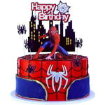 Grattis på födelsedagen tårtdekoration - Spiderman tårtdekoration, tecknad temafest tårtdekoration, glittrig grattis på födelsedagen tårtdekoration för barn pojke födelsedagsfest