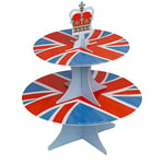 Coronation Table Decorations | Disposable 2 Tier Paper Reversible Cake Stand | Includes British Union Jack Flag & Crown Cakestand Topper | Party Supplies Royal Table Decorations- Height 30cm