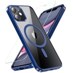 Hensinple Coque pour iPhone 11 avec MagSafe,Coque iPhone 11 Magnétique avec Verre Trempé Protection écran Antichoc Militaire Transparente Résistante Complète Protection Housse pour iPhone 11 Bleu