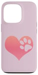 Coque pour iPhone 13 Pro Cœur rose foncé et empreintes de pattes de chien pour femmes et filles