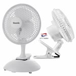 6" Desk Top Clip-on Table Fan Portable 2 in 1 Electric Air Cooling Home Office