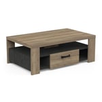 Demeyere Table Basse De Salon en Bois avec Rangement – Style Industriel – Coloris Chêne Halifax & Noir Mat-110 x 40 x 67 cm