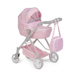 JC Toys - Chariot Pliable pour poupées jusqu'à 45 cm, Panier, Capote, Sac de Marche, Guidon réglable, nacelle Amovible, idéal pour Jouer et se Promener, Rose, conçu par Berenguer Boutique, +3 Ans