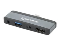 Manhattan 190404, Ledningsført, Usb 3.2 Gen 2 (3.1 Gen 2) Type-C, 100 W, 3,5 Mm, Grå, 10 Gbit/Sek.