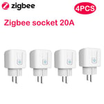 Prise Tuya Smart Zigbee 16A/20A,prise ue,compteur de puissance 3680W,compatible avec Alexa Assistant domestique et Hub Tuya ZigBee - Type zigbee plug 4pcs #C