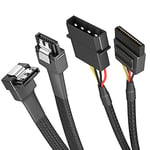 KabelDirekt – 30cm câble d’alimentation Molex 4 broches vers SATA 15 broches + 60cm câble de données SATA 3 6 Gbit/s 7 broches coudé 90°