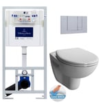 Villeroy & Boch Pack WC Bâti-support Viconnect Pro + WC sans bride Vitra Normus + Abattant softclose + Plaque chrome mat (NormusRiml