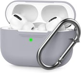 Coque en Silicone pour Airpods Pro Anti-Rayures Étui de Protection Compatible avec Airpods Pro 2019 [LED Frontale Visible] Housse Antichoc pour Apple AirPods Pro (avec Mousqueton, Light Gray)