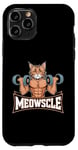 Coque pour iPhone 11 Pro Meowscle Gym Cat T-shirt d'entraînement amusant pour les amoureux des chats