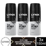 Lynx 72H Anti-Perspirant Deodorant Gold, Black or Jungle Fresh 150ml, 3 Pack