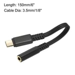 USB Type C to 3.5mm Headphone Jack Adapter USB C to Aux Audio Cord 6", Black