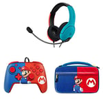 PDP Casque LVL40 Stereo pour Nintendo Switch Bleu & Rouge + Faceoff Deluxe+ Audio Manette Filaire Mario pour Nintendo Switch + Commuter Case Mario pour Nintendo Switch & Lite