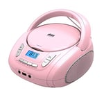 Lecteur CD Portable Boombox pour Enfants (avec Bluetooth, Radio FM, MP3, USB, AUX, Prise Casque), Son stéréo pour Toute la Famille (Rose)