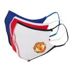 Manchester United 3 Pack Retro Face Mask Coverings - Red/White/Blue - Adults