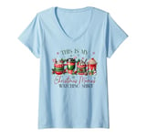 Womens This Is My Christmas Movie Watching Shirt Coffee Latte Xmas V-Neck T-Shirt