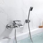 Mitigeur de Baignoire Cascade Robinet de Douche avec Pommeau de Douche et Flexible de Douche 1,5m Robinetterie Mural Economie d'eau Laiton Chrome