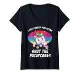 Womens Badass Shut the FuCupCakes Joke Unicorn Rude T-Shirt V-Neck T-Shirt