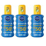 3X NIVEA SUN Protect & Moisture SPF 50+ Sun Spray (200ml), UVA + UVB Protection