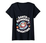 Womens Funny Christmas Santa Reindeer Adventure in Space Astronaut V-Neck T-Shirt