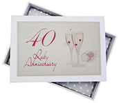 WHITE COTTON CARDS 40th Ruby Anniversary, Mini Photo Album, Champagne Glasses,White,12.5x17.5x2.5 cm