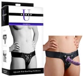 Ceinture sangle en cuir et métal sex toys noir pour faille gode portable