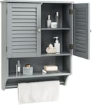 Armoire Murale de Salle de Bain avec 2 Portes à Persiennes Porte Serviettes Armoire à Pharmacie avec étagère Réglable