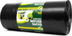 BIN IT 40 Drawstring Everyday Refuse Sacks Bin Bags Bin Liners 70 Litre Recycled