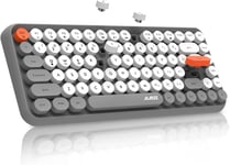 X Ajazz 308I Clavier Sans Fil Retro,Bluetooth Silent Cute Computer Keyboard,Keycaps Punk Ronds,Compact 84 Touches,Texture Mate,Typewriter Design,Qwerty,Multidispositif Pour Pc Mac-Gris