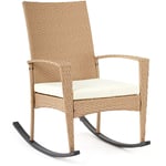 Fauteuil à Bascule,chaise de Chambre Terrasse en Résine Tressée avec Coussin,Beige Mondeer