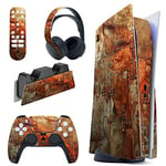 PlayVital Rusty Armor Full Set Skin Decal for PS5 Console Disc Edition, Sticker Vinyl Decal Cover for PS5 Controller & Charging Station & Headset & Media Remote