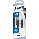 Energizer - Câble de Charge USB-C Tressé - Câble pour Chargeur Long - Haute Résistance - Noir