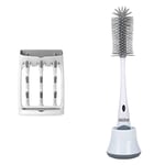 OXO Tot Space Saving Drying Rack & Nuby Baby Bottle Cleaning Brush. 2 in 1 Bottle and Teat Cleaning Brush with Hygiene Stand, White