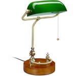 Relaxdays - Lampe de banquier , interrupteur à tirette, abat jour inclinable, design retro, douille E27, de bureau,verte