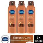 Vaseline Body Lotion Intensive Care Cocoa Radiant Spray Moisturiser 190ml,3 Pack