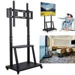 Floor TV Cart Stand on Wheels for 70’’-100'' LG TCL TV Trolley with Two Shelves